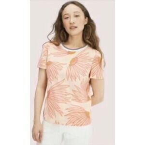 Kate Spade Falling Flowers Short Sleeve Shirt Coral Pink Orange Women's XXL